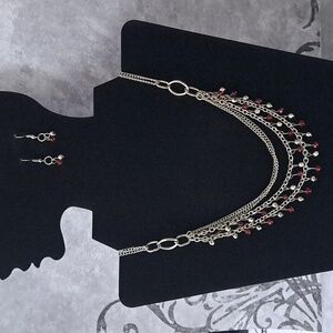 "Financially Fabulous" Silver &  Red Beaded Necklace Set